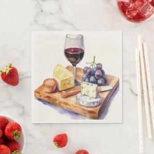 Winery Grapes Cheese Wine Glass Watercolor Napkin