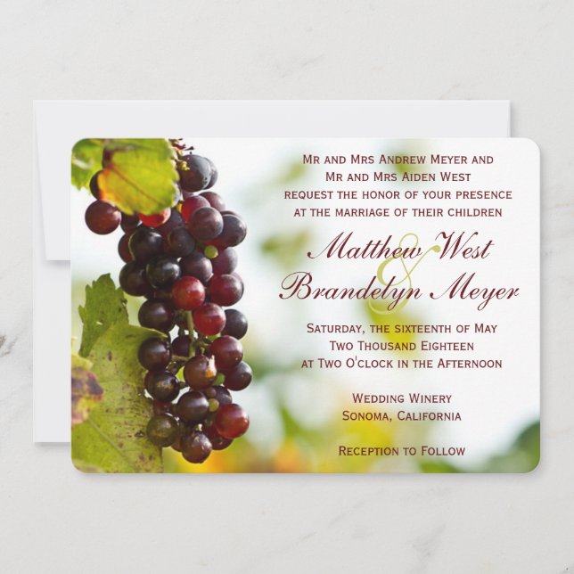 Winery Grapes Vineyard Wedding Invitations (Front)