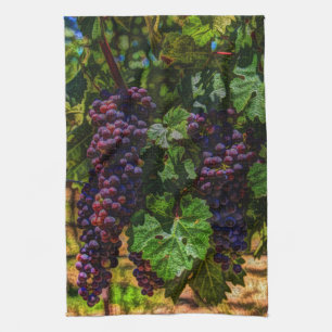 Winery Grapevine sunny tuscany vineyard grapes Kitchen Towel