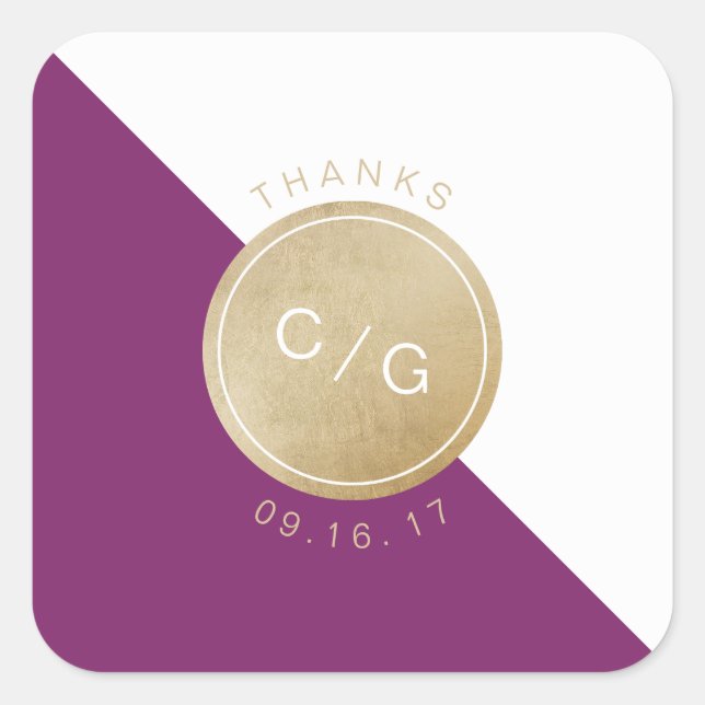 Winery purple minimalist modern monogram thank you square sticker (Front)