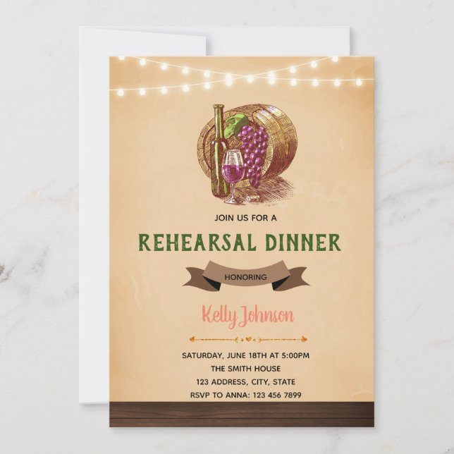 Winery rehearsal dinner invitation (Front)