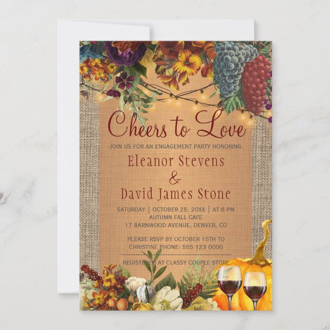 Winery rustic country floral engagement party invitation (Front)