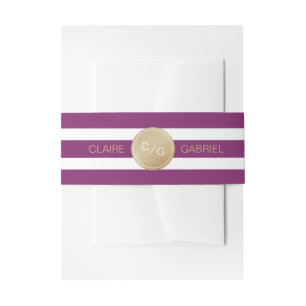 Winery stripes minimalist modern wedding monogram invitation belly band