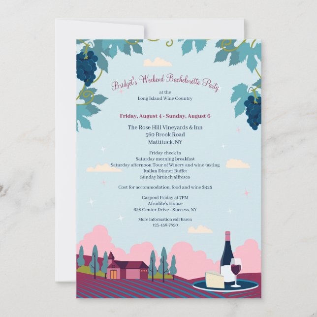 Winery Tour Bachelorette Party Invitation (Front)