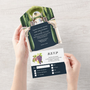 Winery Tuscan vineyard al fresco table grapes All In One Invitation