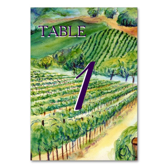 Winery Vineyard Custom Wine Table Card Numbers (Front)