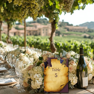 Winery Wedding Grape Vines Rustic Paper Table Number