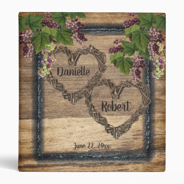 Winery Wedding, Grapevines, Rustic Wood Binder (Front)