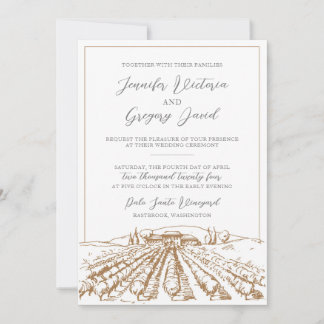 Winery Wedding Invitation with Vineyard Drawing
