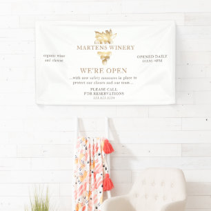 Winery Wine Business Gold Grapes We're Open Banner