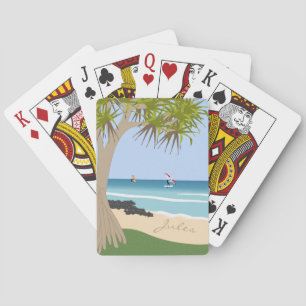 Wing Foil Surfers Pandanus Tree at Beach add Name Playing Cards