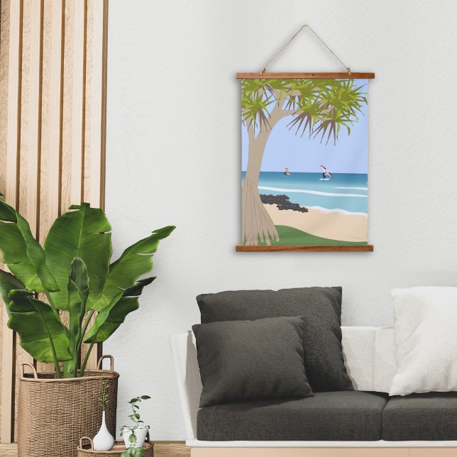 Wing Foil Surfers Pandanus Tree at the Beach Hanging Tapestry (Creator Uploaded)