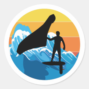 Wing Foiling Hydrofoil Surfing Surf Retro Vintage Classic Round Sticker