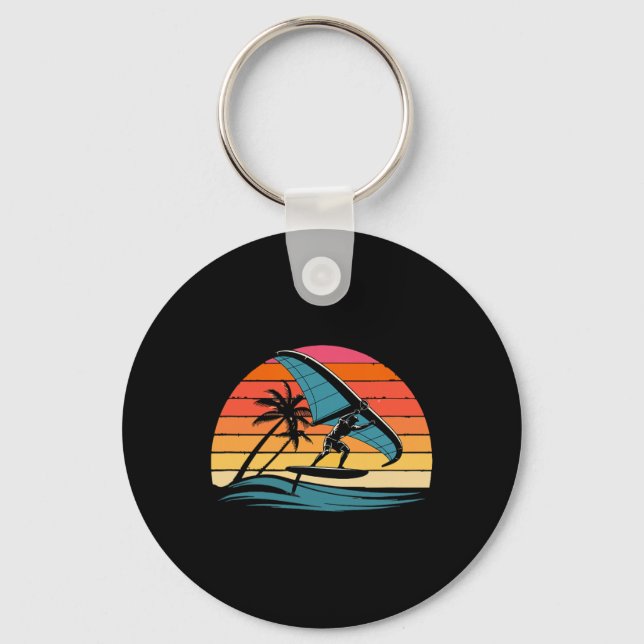 Wing Foiling Retro Sunset Design Surf Foil Ocean R Keychain (Front)