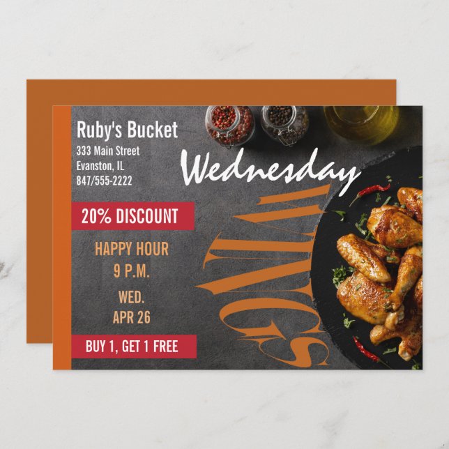 wing night restaurant invitation (Front/Back)