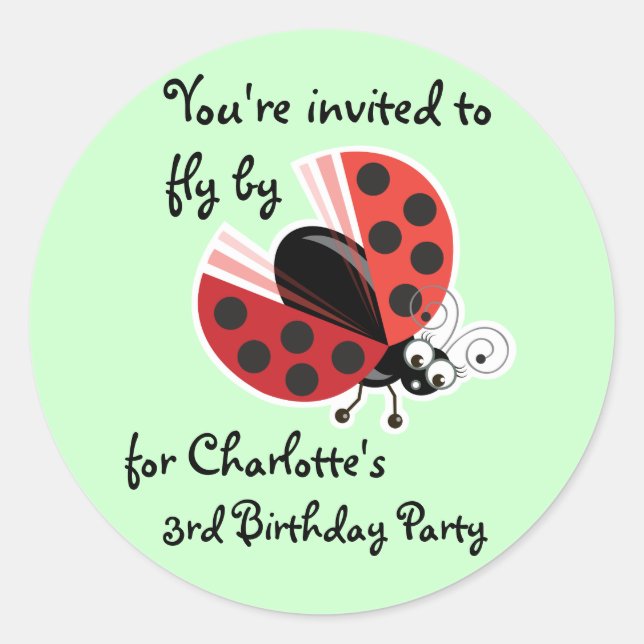Wing-Nutz™_Ladybug (Dotty)_ 3rd Birthday Party Classic Round Sticker (Front)