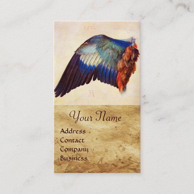 WING OF A ROLLER  ON  ANTIQUE PARCHMENT  Monogram Business Card (Front)