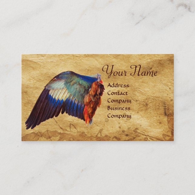 WING OF A ROLLER  ON  ANTIQUE PARCHMENT  Monogram Business Card (Front)