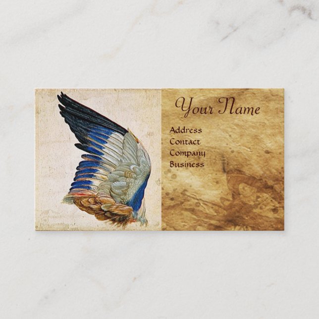 WING OF A ROLLER  ON  ANTIQUE PARCHMENT  Monogram Business Card (Front)