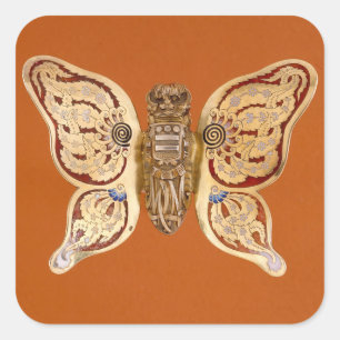 Wing of Elegance: Butterfly's Grace Antique Design Square Sticker