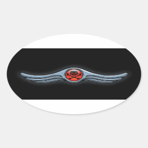 Wing Skull Chrome Oval Sticker