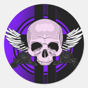 Wing Skull - PURPLE Classic Round Sticker