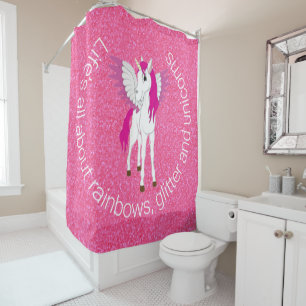 Wing Unicorn Party Glitter Pink Shower Curtain