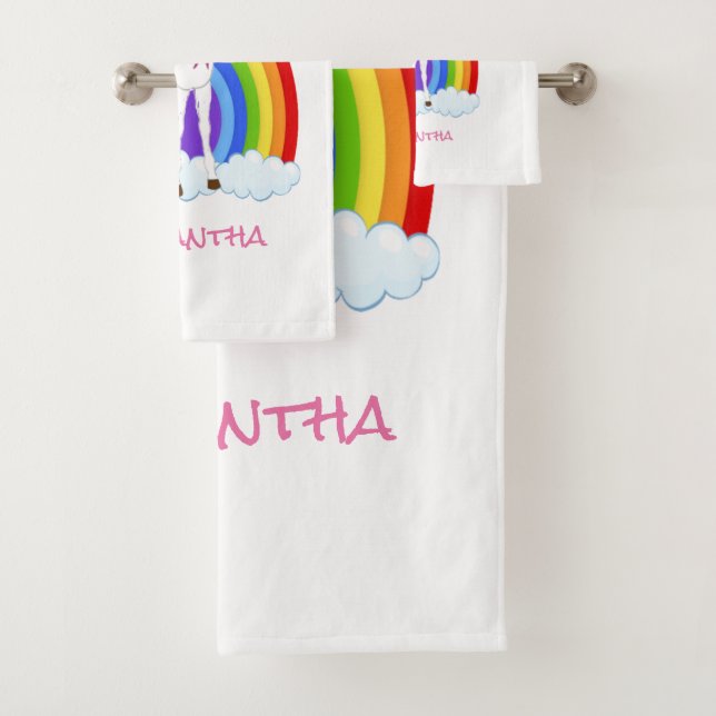 Wing Unicorn Party Rainbow   Bath Towel Set (Insitu)