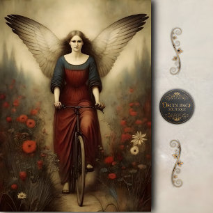 Winged Angel Bicycle Garden Vintage Decoupage Tissue Paper
