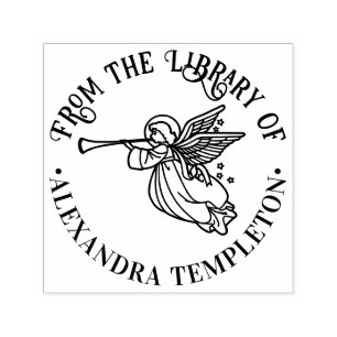 Winged Angel Blowing Horn #1 Library Book Name Self-inking Stamp