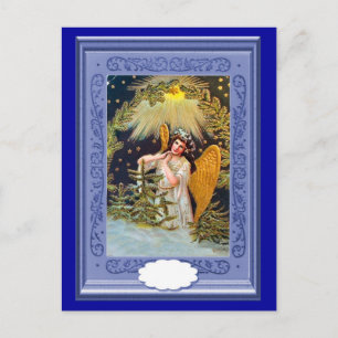 Winged angel under a star holiday postcard