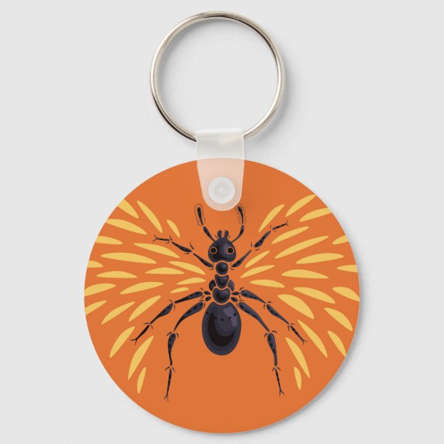 Winged Ant  Insect Lover Fiery Orange Keychain (Front)