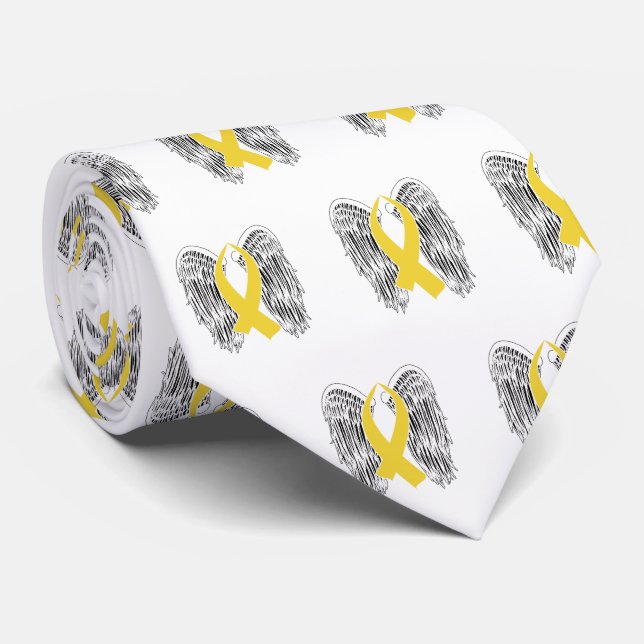 Winged Awareness Ribbon (Gold Ribbon) Tie (Rolled)