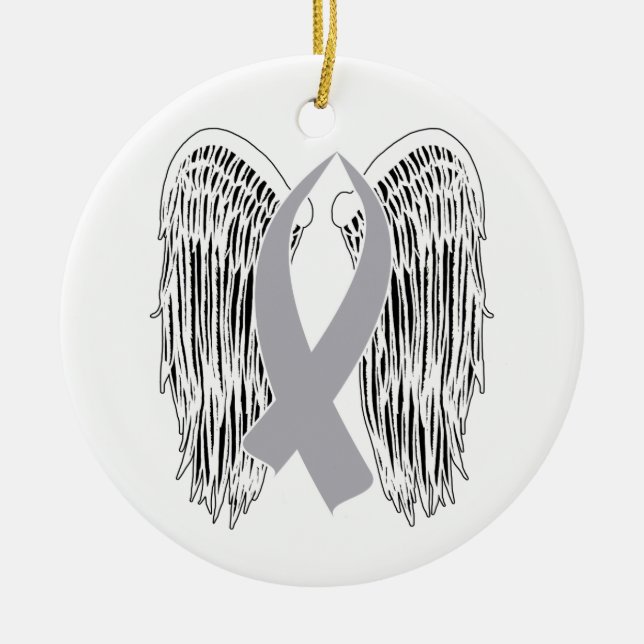 Winged Awareness Ribbon (Grey Ribbon) Ceramic Ornament (Front)