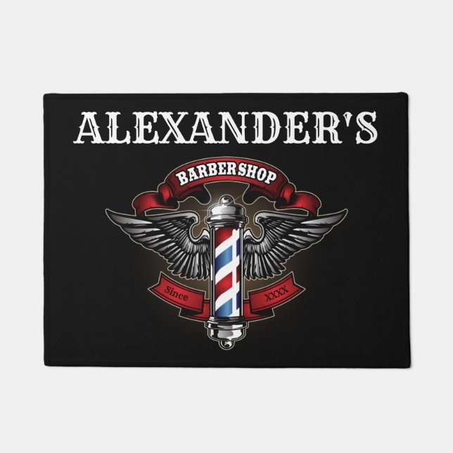 Winged Barber Pole Logo Personalize   Doormat (Front)