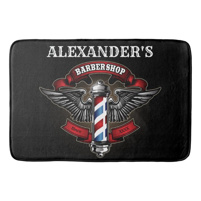 Winged Barber Pole Personalize Bath Mat (Front)