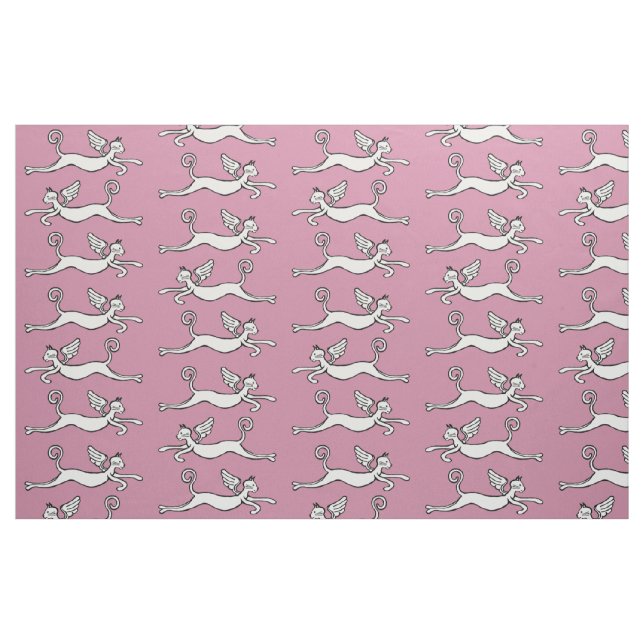 Winged cats on pink background fabric (Fat Quarter)