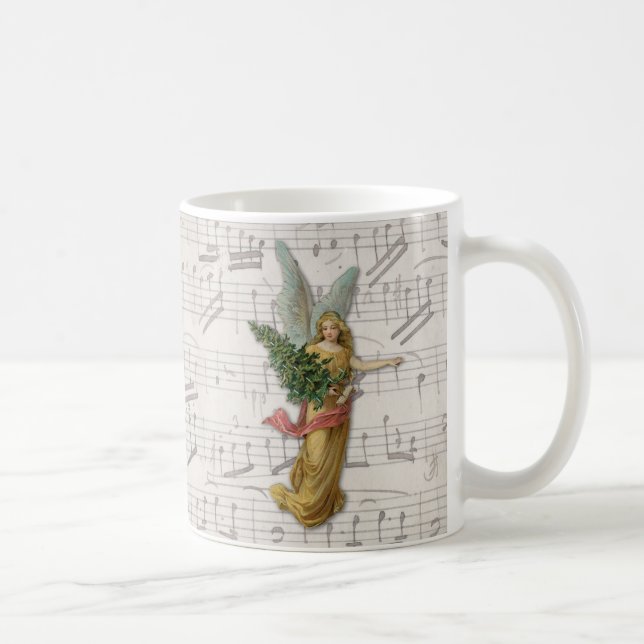 Winged Christmas Angel Tree Victorian Paper Scrap Coffee Mug (Right)