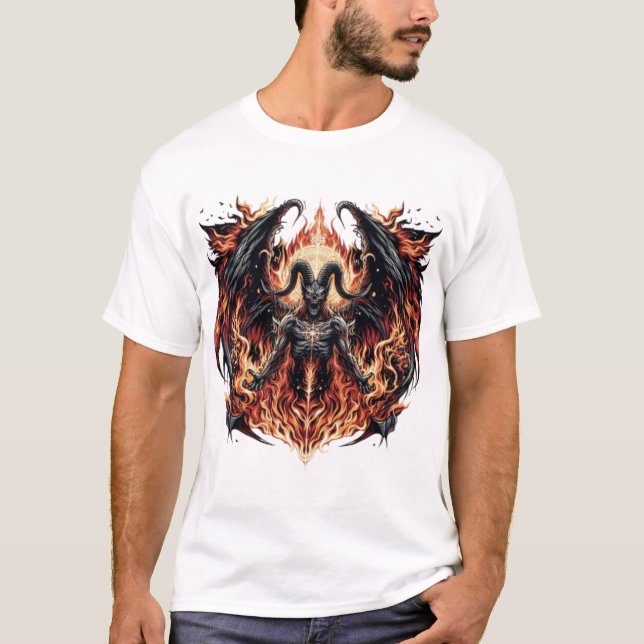 Winged Demon in Flames Death Metal T-Shirt (Front)
