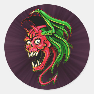Winged Devil Skull Design Classic Round Sticker