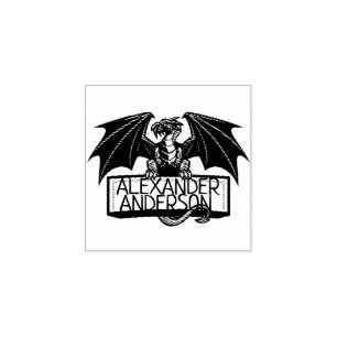 Winged Dragon Personalize Rubber Stamp