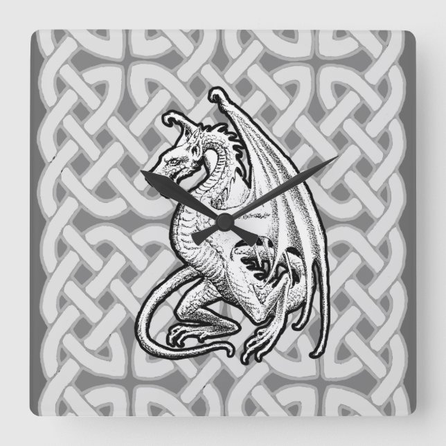 Winged Dragon Square Wall Clock (Front)