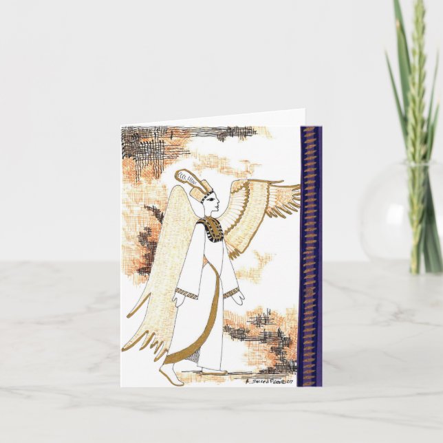 Winged Egyptian Goddess Drawing Colour Note Card (Front)