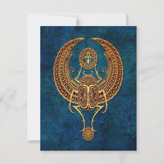 Winged Egyptian Scarab Beetle with Ankh - blue (Front)