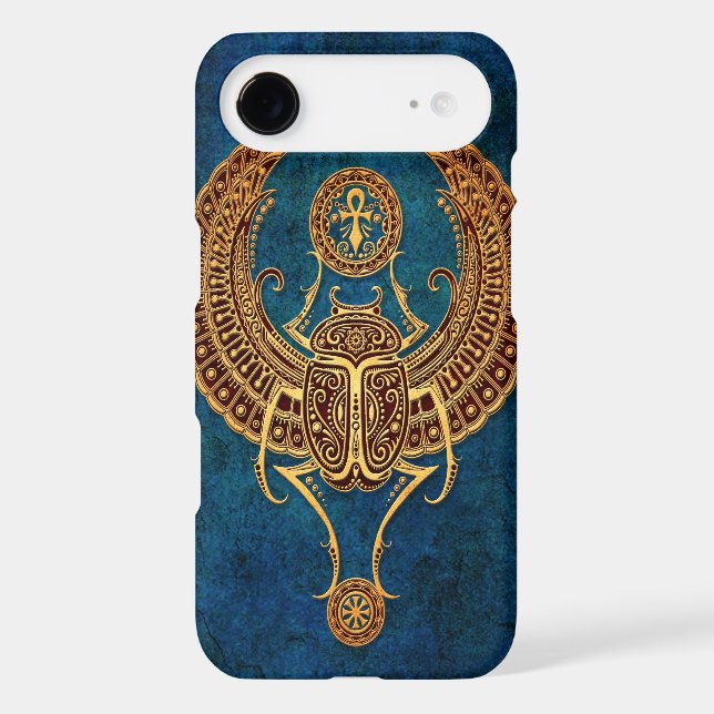 Winged Egyptian Scarab Beetle with Ankh - blue Case-Mate iPhone Case (Back)