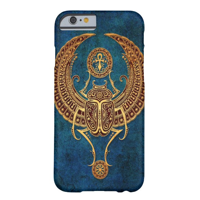Winged Egyptian Scarab Beetle with Ankh - blue Case-Mate iPhone Case (Back)
