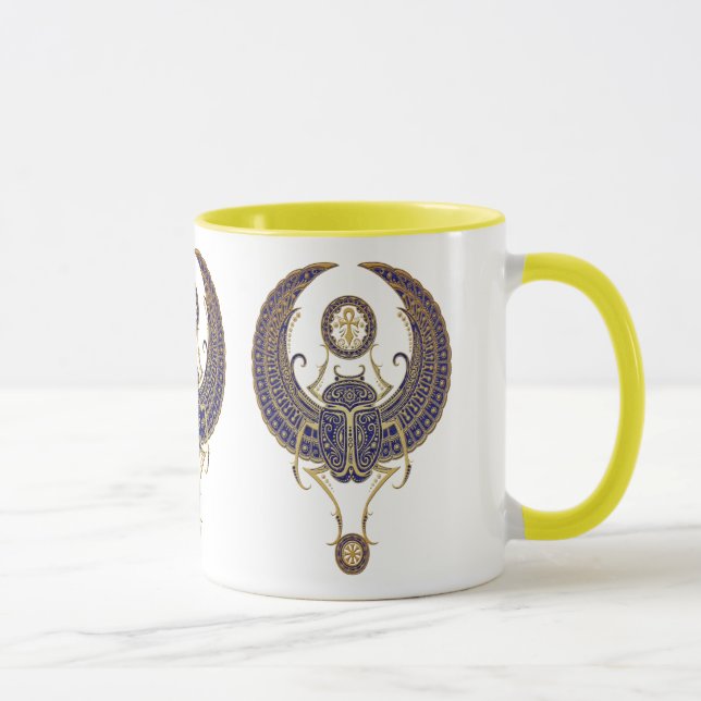 Winged Egyptian Scarab Beetle with Ankh - blue Mug (Right)