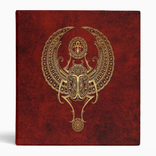 Winged Egyptian Scarab Beetle with Ankh on Red Binder