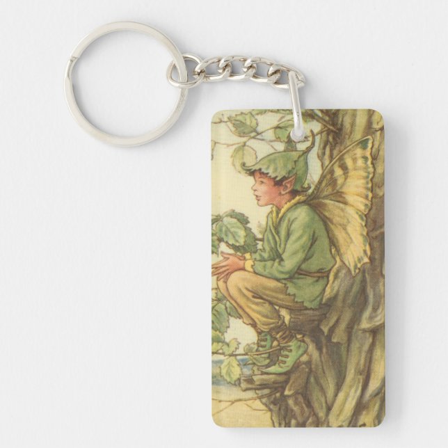 Winged Elm Fairy Sitting in a Tree Keychain (Front)