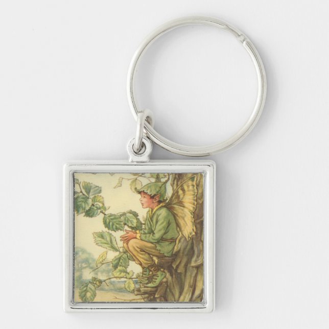 Winged Elm Fairy Sitting in a Tree Keychain (Front)